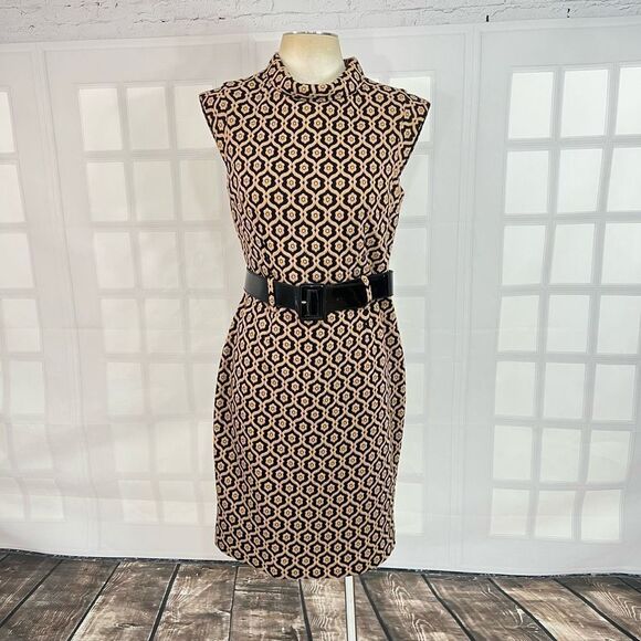🔥🔥5 for $25🔥🔥 Nine West Allover Print Sleeveless Roll Collar Tan Knit Sheath - Picture 1 of 10
